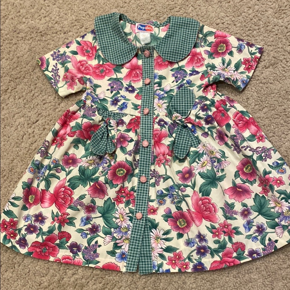 Pink and Green Pleated Sundress with Puff Sleeves
